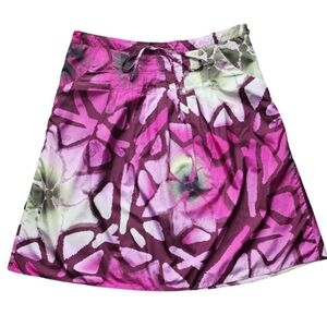 Calvin Klein Abstract Floral A-Line Skirt Pink Purple Tie Waist Size Small